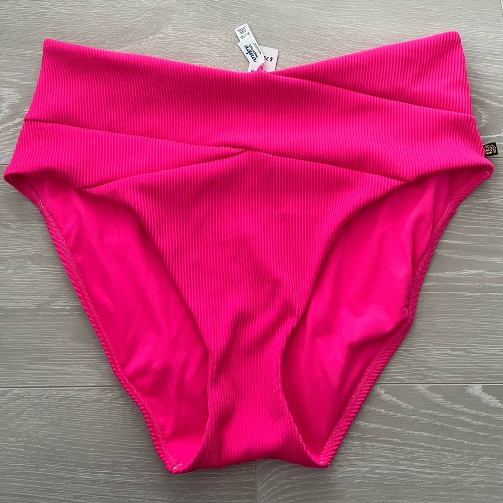 NWT La Vie en Rose Textured High Waisted Bikini Bottoms - Picture 2 of 4